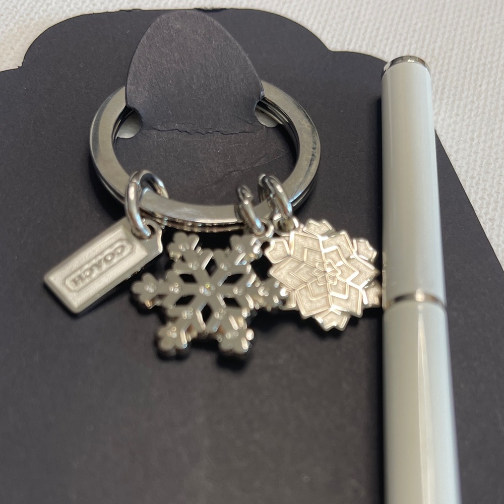 Coach Silver Snowflake Charm Keychain and White Coach Pen Set - Picture 2 of 7